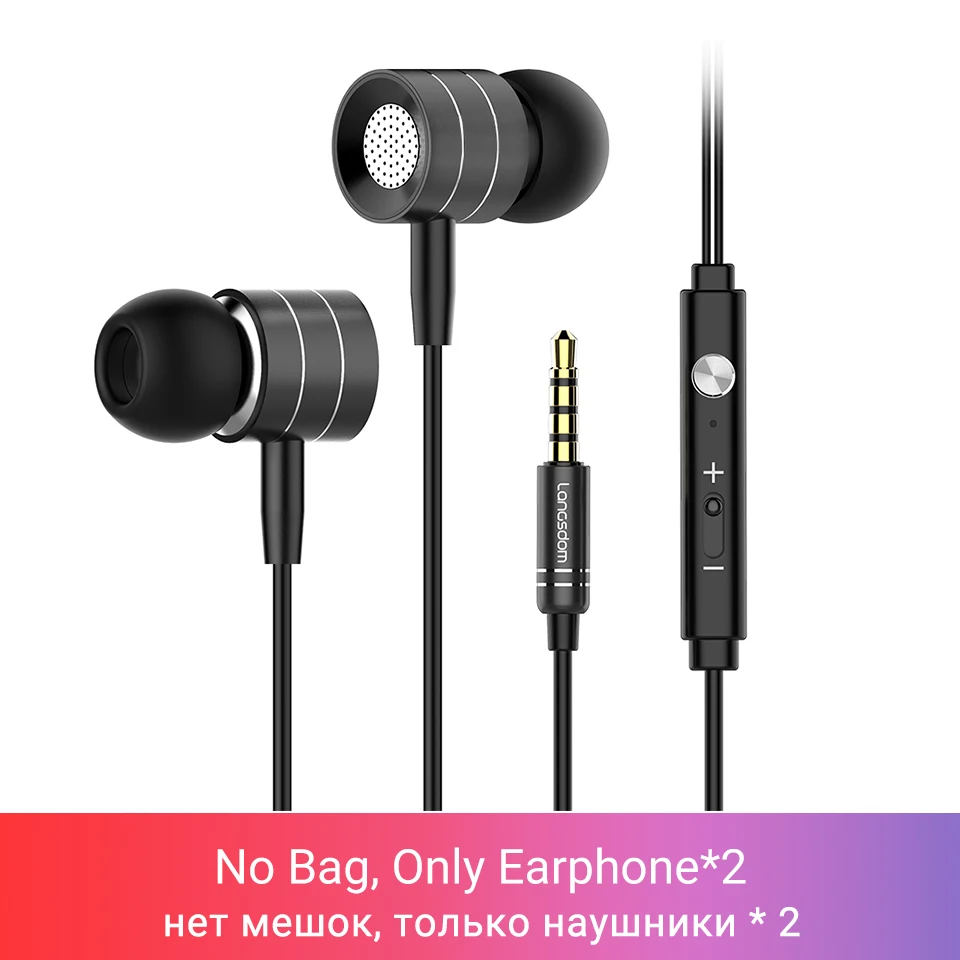 2 Black Earphones Langsdom I-7A, проводные наушники для телефона, гарнитуры, наушники-вкладыши, наушники для сотовых телефонов, наушники с микрофоном для iPhone, Xiaomi, fone de ouvido - Цвет: 2 Black Earphones