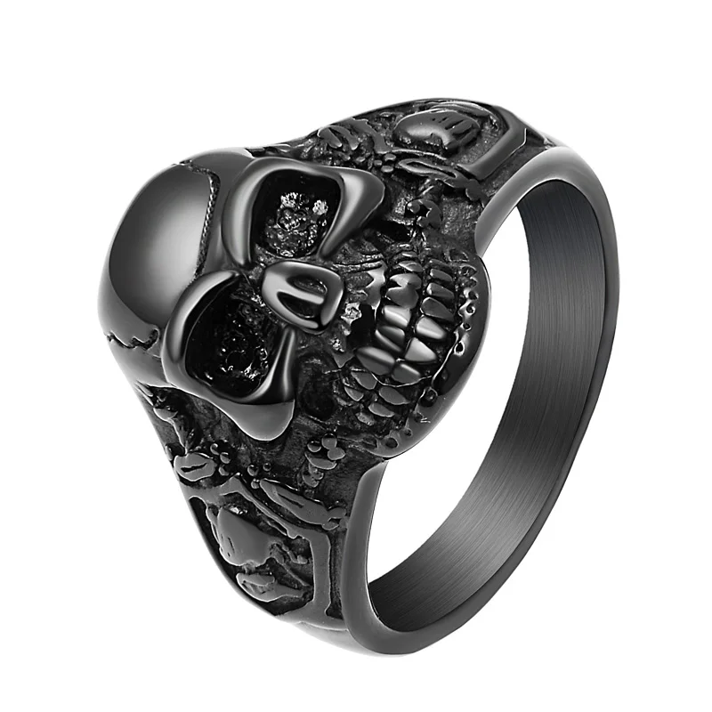StainlessSteelSkullRingBlackPolishedSkeletonRingforMenWomen