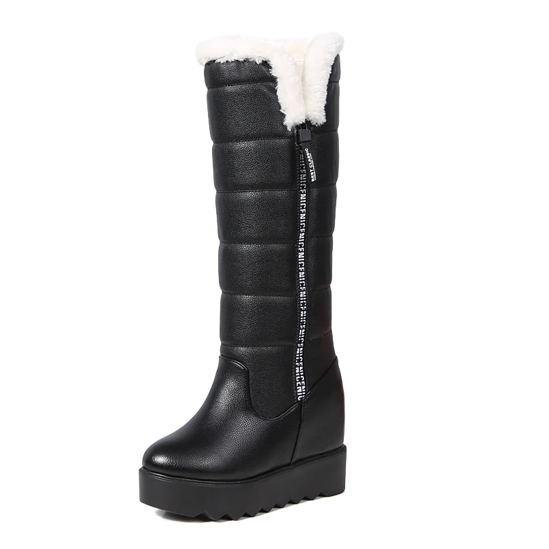 white-2 Winter Mid Calf Snow Boots lining Plush Women High Heels Thick Bottom Shoes Woman Height Increacsing High Tube Boots WB068 - Цвет: white-2