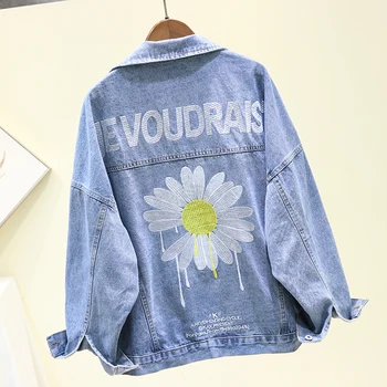 

2020 New Embroidery Flower Denim Coat Woman Short Jacket Streetwear Slim Student Jacket Spring Autumn Casual Outerwear 2096