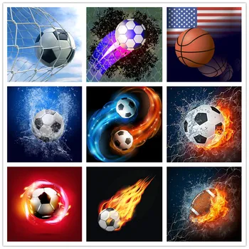 

Full Diamond Painting Soccer Cross Stitch Cartoon Football 5D DIY Diamond Embroidery Basketball Round Diamond Mosaic