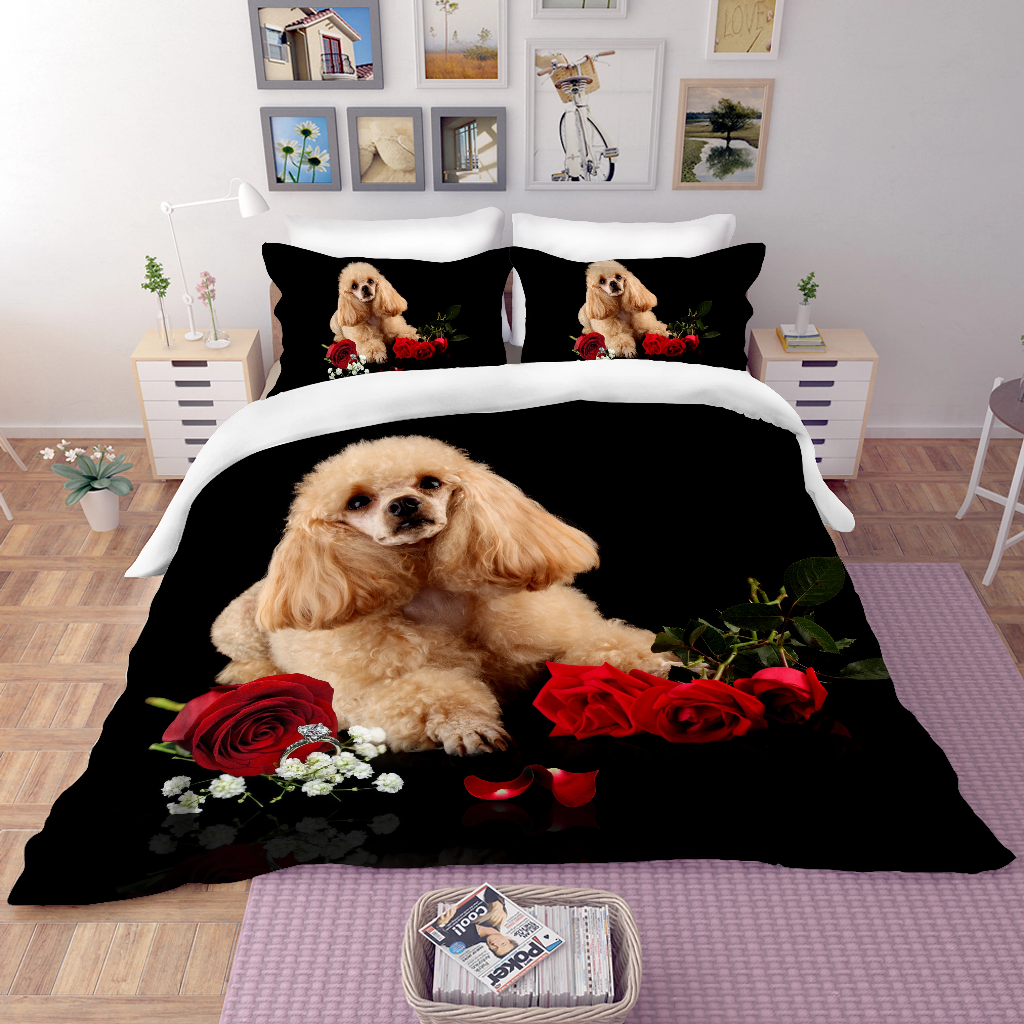 Cute Puppy Dog Bedding Set Bedroom Decor 100% Microfiber Soft Hypoallergenic Zipper 1PC Duvet Cover with Pillowcases | Дом и сад