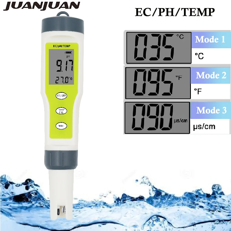 

EZ9902 3 in 1 EC Meter Water Quality Tester PH EC TEMP Meters Replace Probe Purity Measure Tool Acidity Testers For Pool 20%off