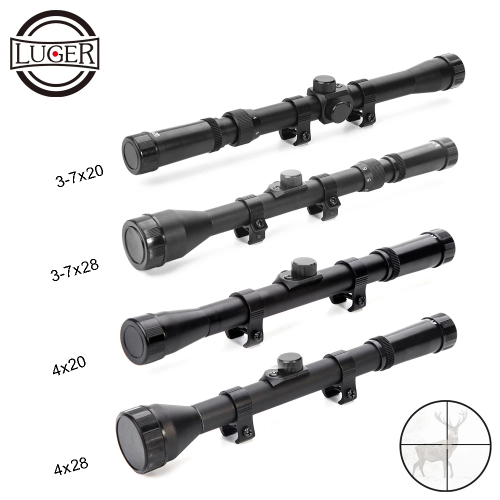 

LUGER 4x20 Hunting Riflescopes 3-7X28 Tactical Optics Reflex Sight Crosshair Scope 4X28 Air Gun Rifle Scope 3-7x20 Scopes