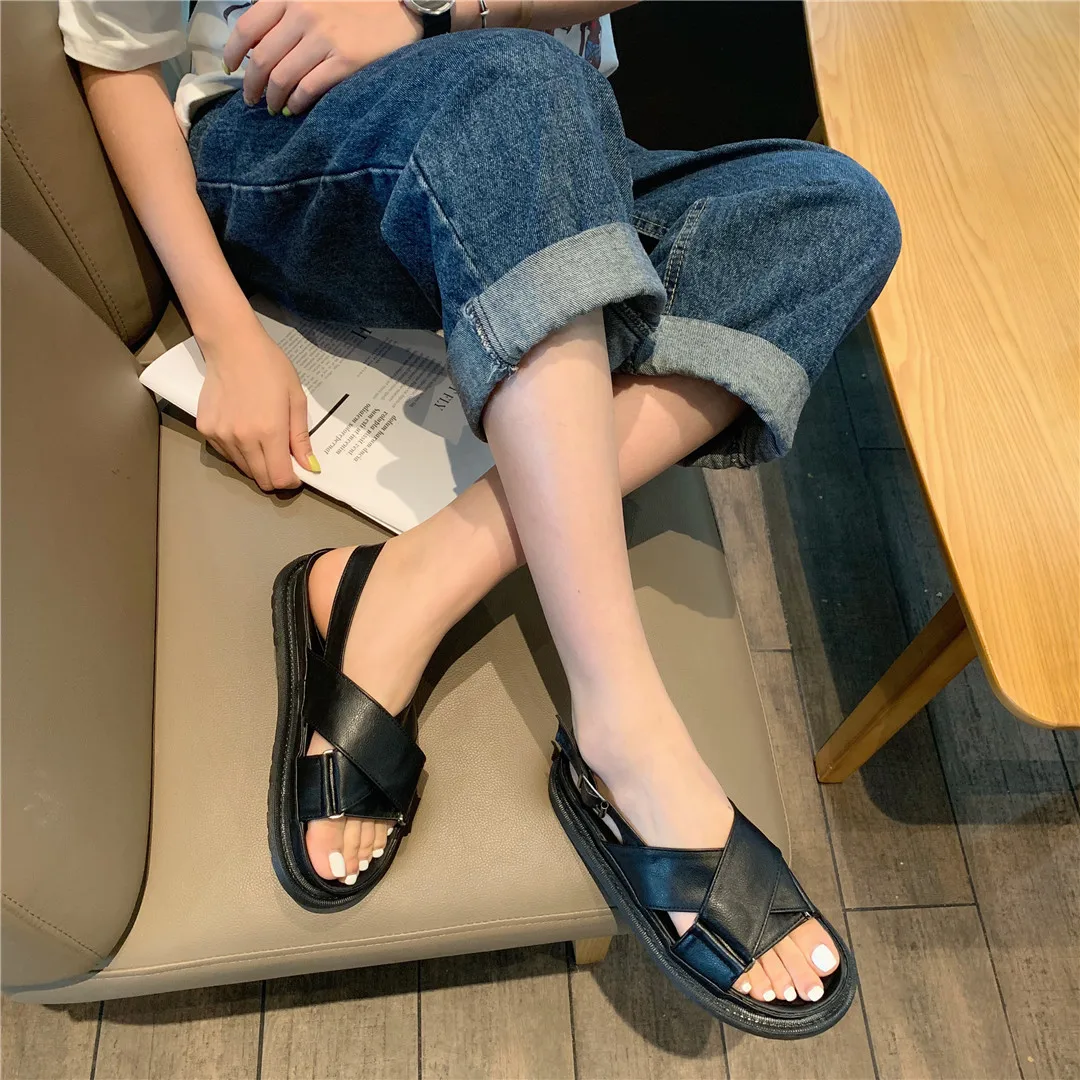 

2019 Summer INS Thick Bottomed Sandals Women's Tennis Red Cross Platform Open Toe Rome Fairy-Style Holiday Sandals Fashion