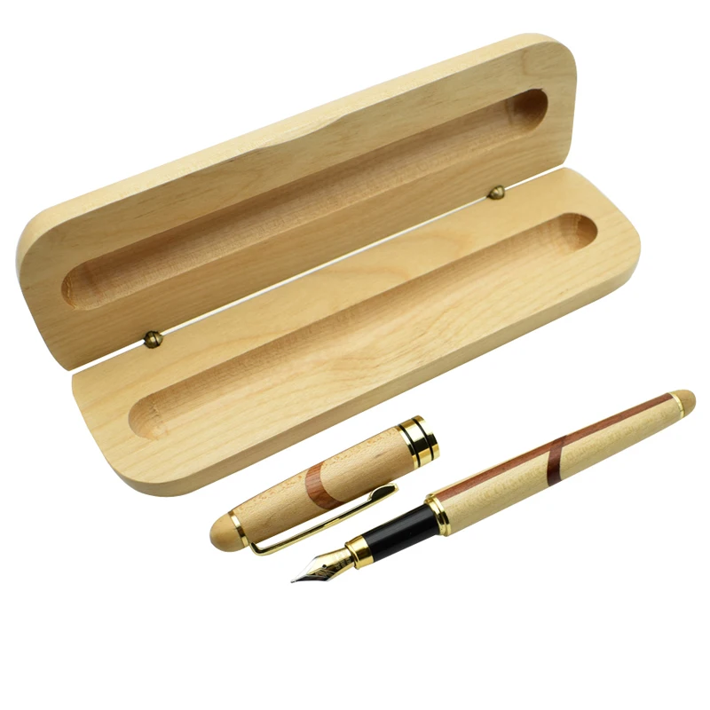 

One Set Nature Wooden Fountain Pen With Wood Storage Box 0.5mm Nib Writing Materials Stationery Office School Supplies Gift