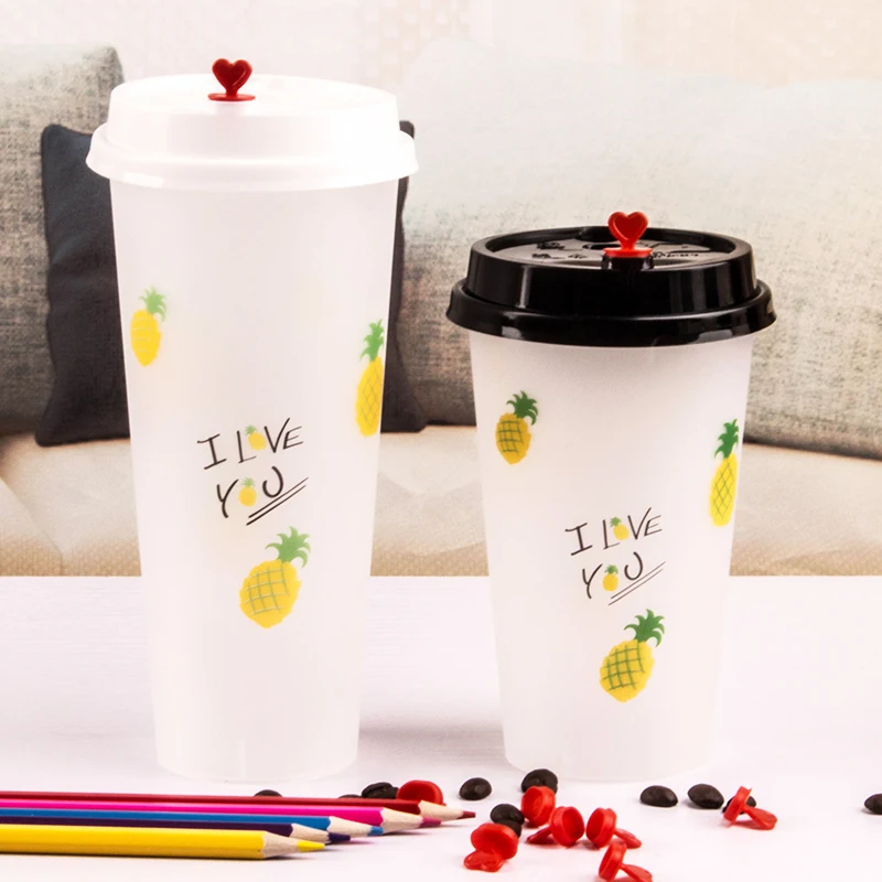 

50pcs Frosted transparent disposable juice cup 500ml 700ml coffee milk tea cold drink fruit packaging cups with lid