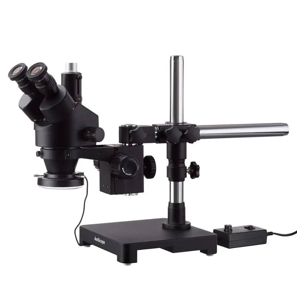 AmScope 7X-90X черный Тринокулярный Стерео зум микроскоп на одна рукоятка стрелы Стенд+ 144 светодиодный кольцевой свет