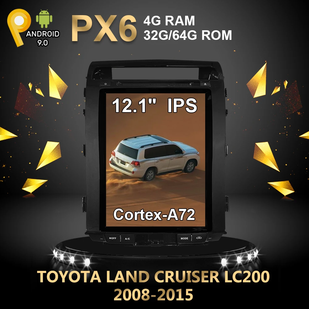 Автомобильный DVD для TOYOTA LAND CRUISER LC200 2008- gps навигация Android 9 Автомобильный мультимедийный плеер радио 12," wifi головное устройство