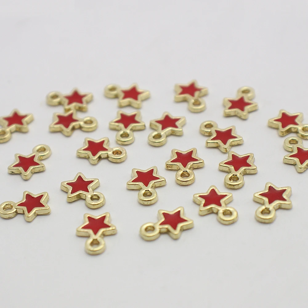 25pcs 7*9mm Cute Enamel Star Pentagram Charms Alloy Pendants DIY Fashion Bracelet Necklace Jewelry Making Finding Accessories