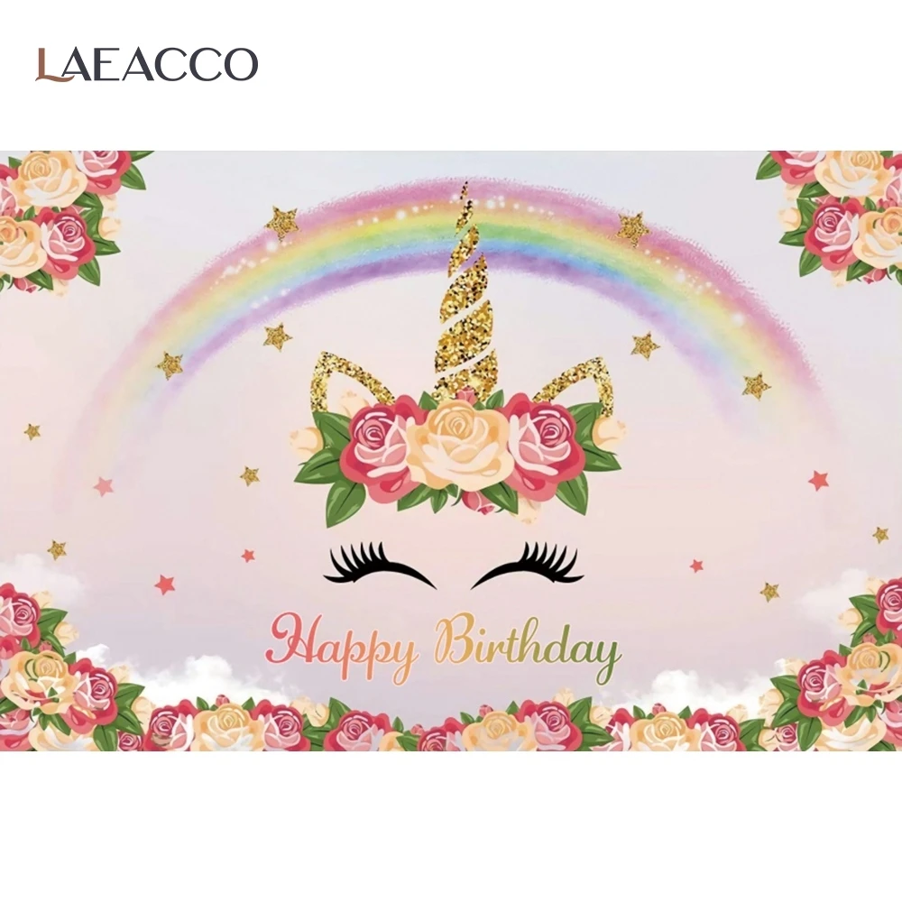 

Laeacco Rainbow Unicorn Party Baby Shower Happy Birthday Custom Photo Backdrops Vinyl Photographic Backgrounds For Photo Studio