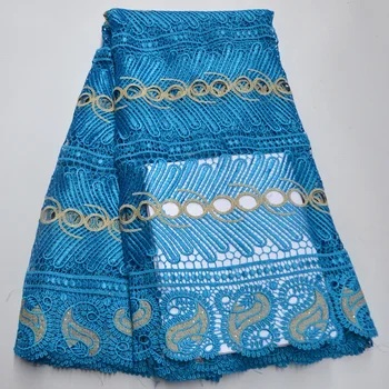 

2020 New Fashion African Guipure Net Cord Lace Fabric Stoned Nigerian Water Soluble Cord Lace Fabric Sky blue For Dress Sewing