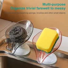 Leaf Shape Punch-free Soap Box Drain Soap Holder Rack Suction Cup Rotatable Multifunction Kitchen Bathroom Supplies Gadgets