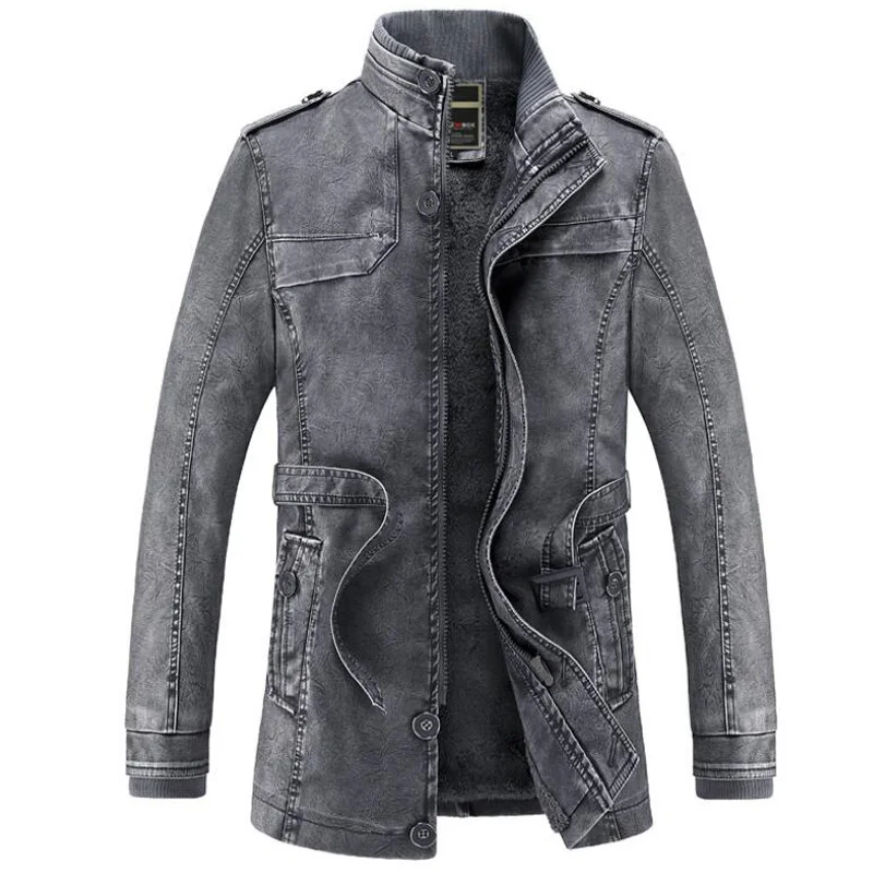 denim blue Куртка из искусственной кожи мужская зимняя ветрозащитная Флисовая теплая куртка мужская куртка с воротником-стойкой из мягкой искусственной кожи Верхняя одежда ветровка одежда - Цвет: denim blue