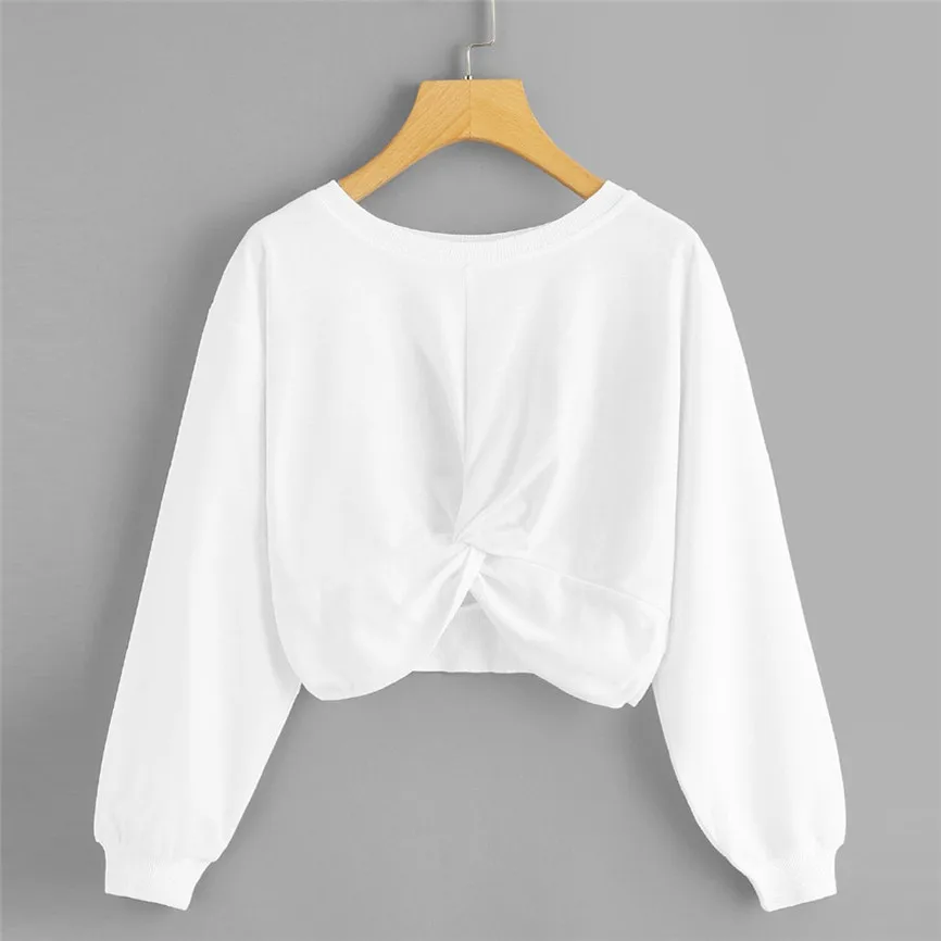 

Winter Loose Short Fleece Women's Round Collar Pure Color Hatless Long Sleeves Tops And Sweater Korean style Fashion Hoodies