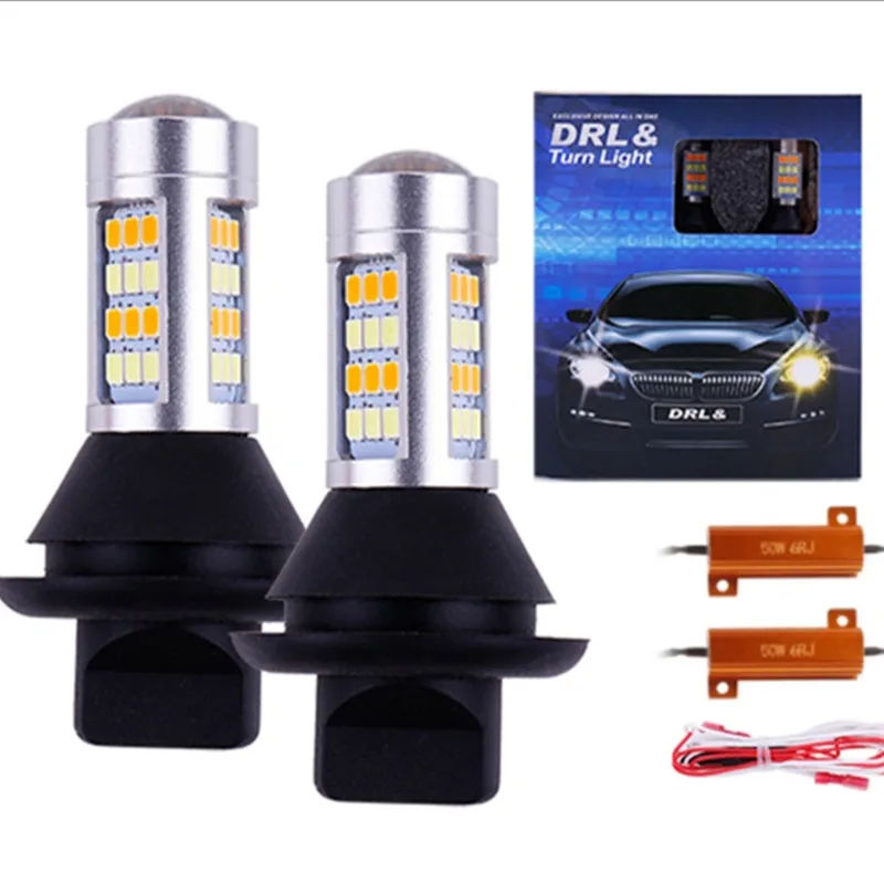Комплект из 2 предметов Белый/янтарный 42SMD 2835 Светодиодный лампы 1156 P21W BA15S PY21W BAU15S