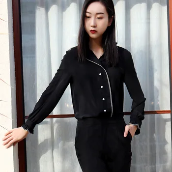 

2020 spring new temperament women's Korean version contrast color lace collar shirt