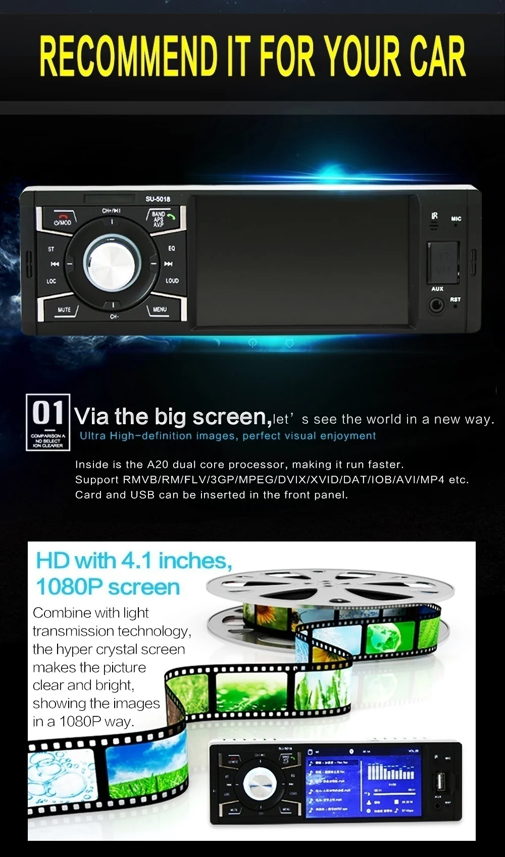 Creasono Автомагнитола: MP3-Autoradio mit TFT-Farbdisplay, Bluetooth, freispecher, 4X45 Вт(1 DIN радио