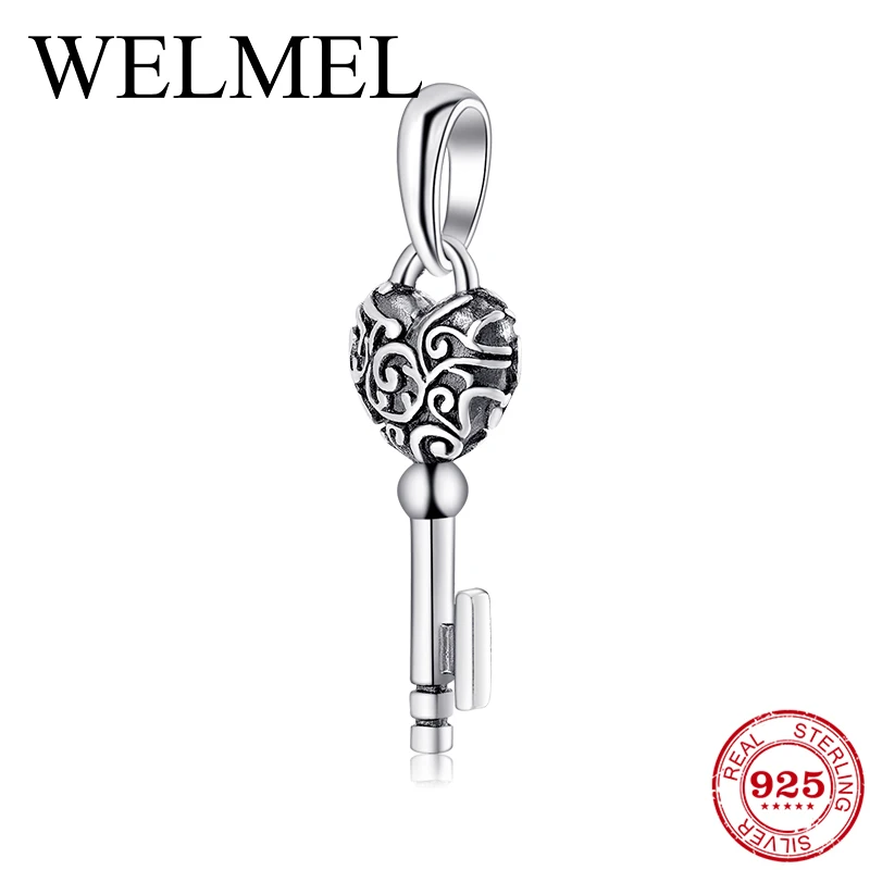 925 Sterling Silver DIY classic Key heart shape fine Pendants beads Fit Original European Charm Bracelet Jewelry making | Украшения и