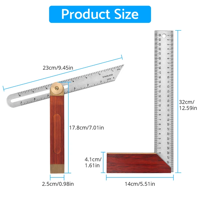 Center Finding Rule and Bevel Gauge Standard Imperial Measurements