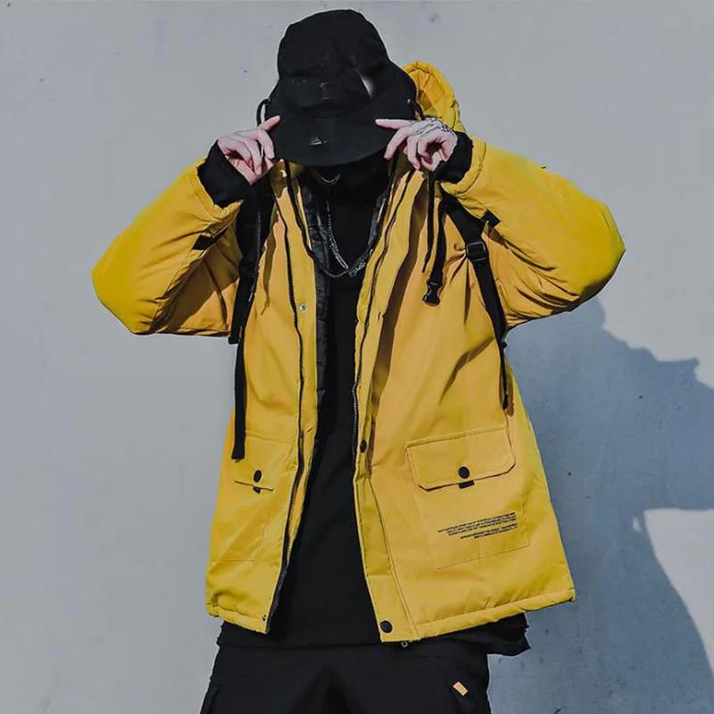 2021 Mens Mulit-Pocket Cargo  Jackets Streetwear Autumn HipHop Windbreaker Winter Warm Men Korean Fashion Hooded Jacket Coats