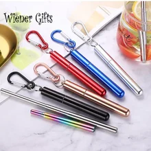 Portable Stainless Steel Silicone Telescopic Drinking Straw Camping Travel Straw Reusable Straw With 1 Brush And Carry Case