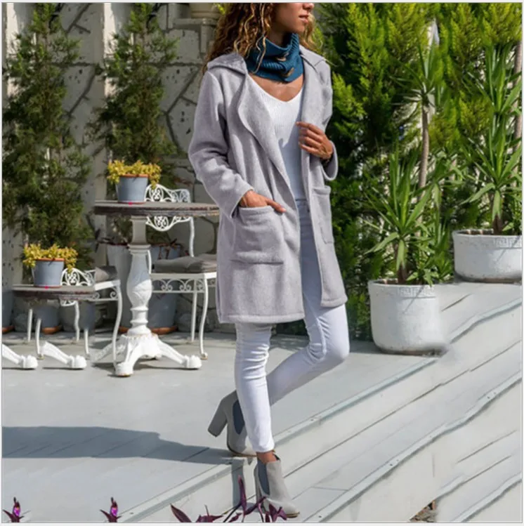 

5116 #2019 AliExpress Wish Autumn Fold-down Collar Long Sleeve Faux Suede Trench Coat Women's
