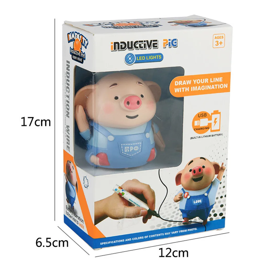 Follow Any Drawn Line Magic Pen Inductive Pig With Light Music Cute Pig Model Children Toy Gift Smart Education Toy creativity - Цвет: AS Show