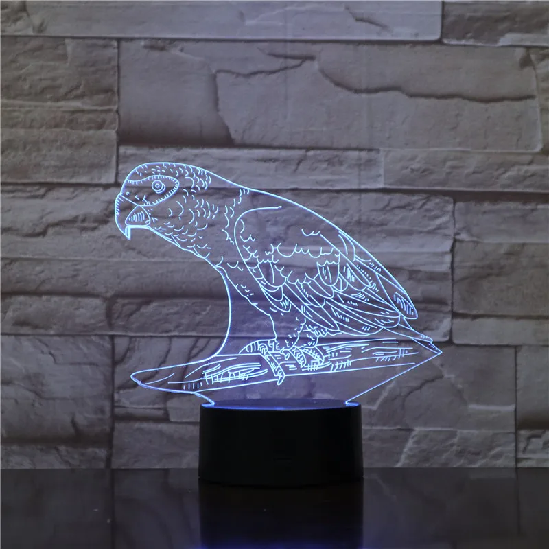 Попугай 3D лампа животное птица 3D ночник 7 сменный светодиодный светильник декоративная настольная лампа пульт дистанционного управления как творческие подарки 1660