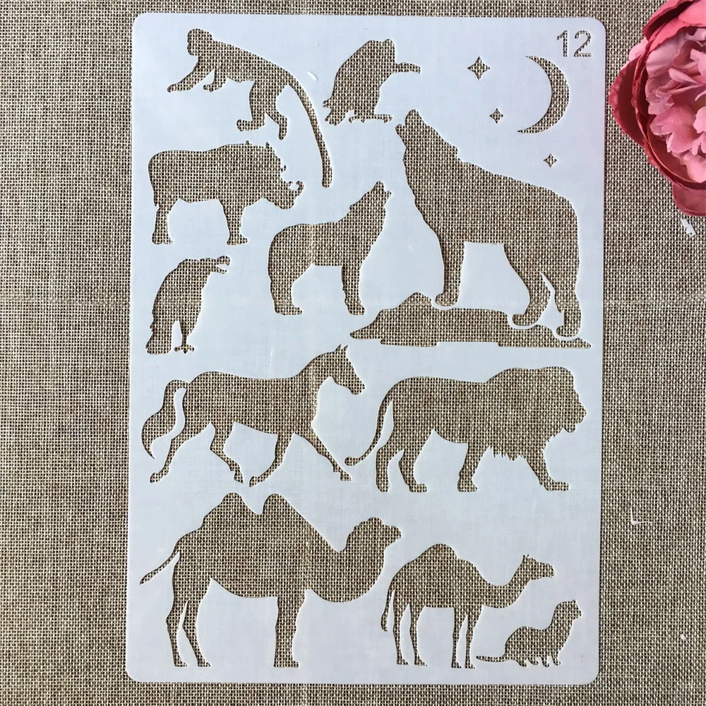 A4 29cm Wolf Lion Wild Boar Animals DIY Layering Stencils Wall Painting Scrapbook Coloring Embossing Album Decorative Template | Канцтовары