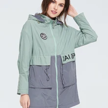 ZIAI 2021 primavera trench con cappuccio donna verde chiaro moda di media lunghezza con grande tasca cerniera sport femminile ZS-3068