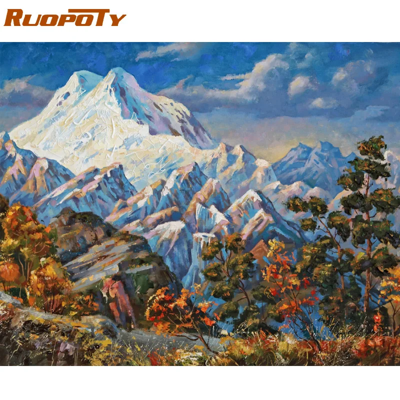 Ruopoty рамка DIY картина по номерам Пейзаж изображения пронумерованы ручная роспись маслом живопись уникальный подарок для домашний декор 60x75 см - Цвет: ZC10.06-3