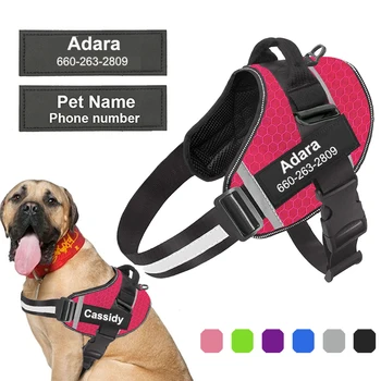

Free Vest ID Patch Customized Dog Harness Reflective Breathable Adjustable Pet Harness For Dog NO PULL Pet Outdoor Harness