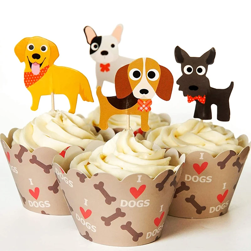 24犬カップケーキトッパー カップケーキラッパーのベビーシャワーの誕生日パーティーの装飾パーティーカップケーキトッパー ケーキデコレーション用品 Aliexpress