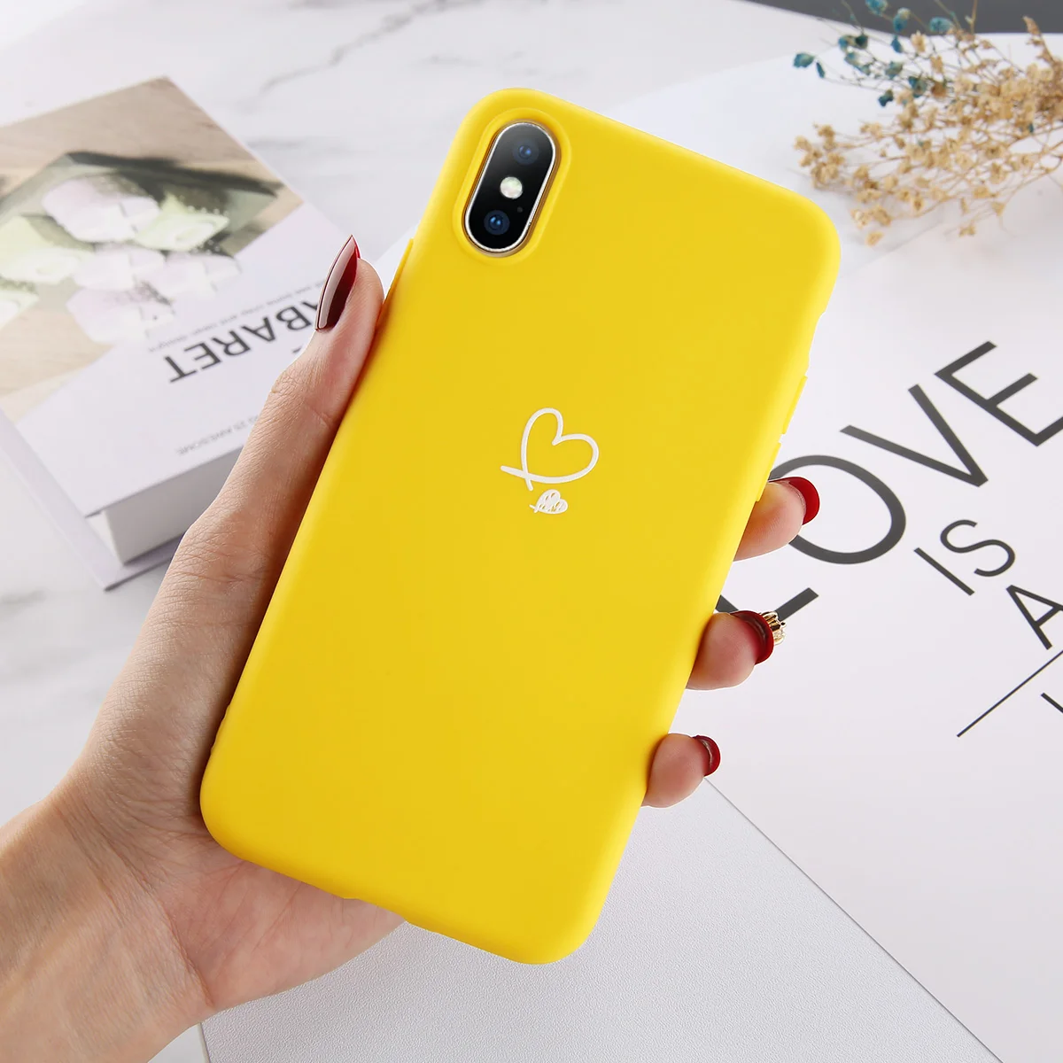 Ottwn для iPhone 11 Pro Max XS Max XR X 8 7 6 6s Plus, чехол для пар с сердечками, карамельный цвет для iPhone 5, 5S, SE, мягкий силиконовый чехол - Цвет: Цвет: желтый