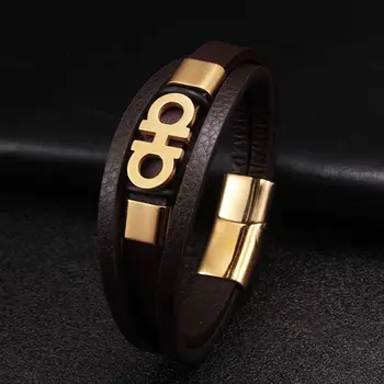 

Punk Style Design Genuine Leather BraceletS For Men Women Stainless Steel Magnetic Button Birthday Gift Male Brand Bracelets