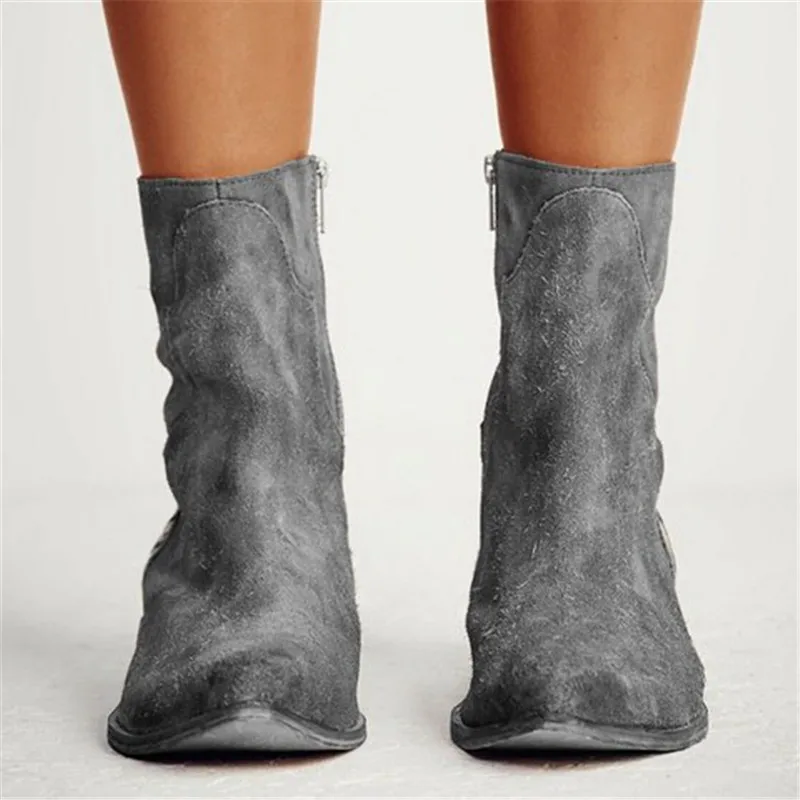 Boots Women Zebra Pattern Ankle Boots Winter Flock Square Heel Pointed Toe Botas Mujer Female Zebra Zip Sexy Ankle