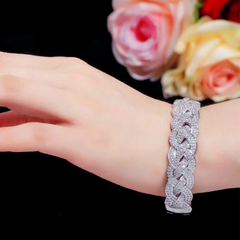 CWWZircons Bling Iced Out кубический цирконий камень розовое золото роскошный дизайнерский браслет с большими подвесками для женщин CZ вечерние ювелирные изделия BG036