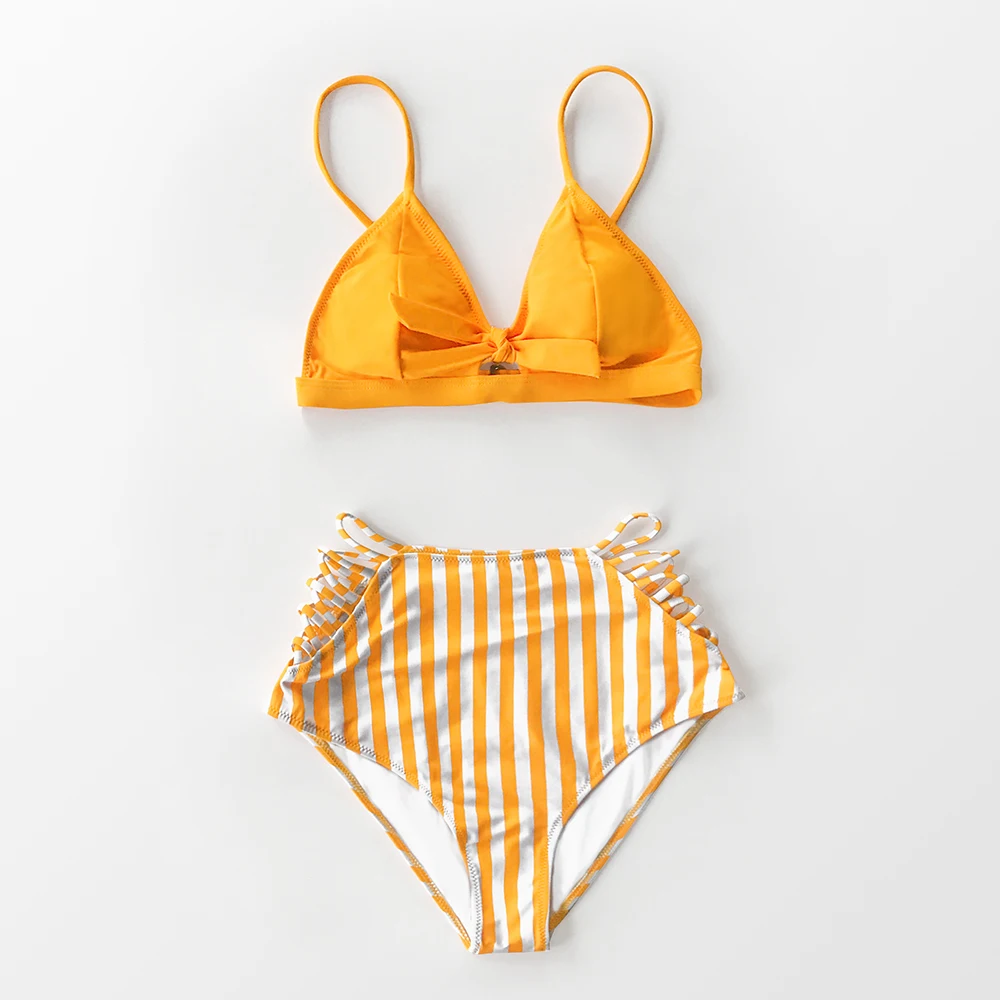 CUPSHE, оранжевые комплекты бикини на бретельках с высокой талией, сексуальный купальник с бантиком и вырезами, два предмета, купальник для женщин,, пляжный купальный костюм