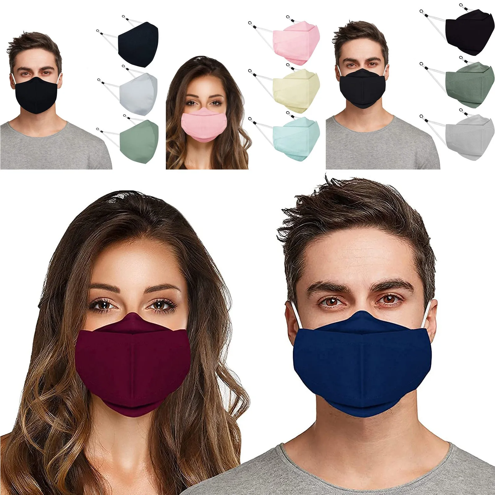 3pc Fogging Cloth Face Mask With Nose Wire Adjustable Earloops Masken Women Men Cotton Cloth Facial Mask Comfortable Pm2.5
