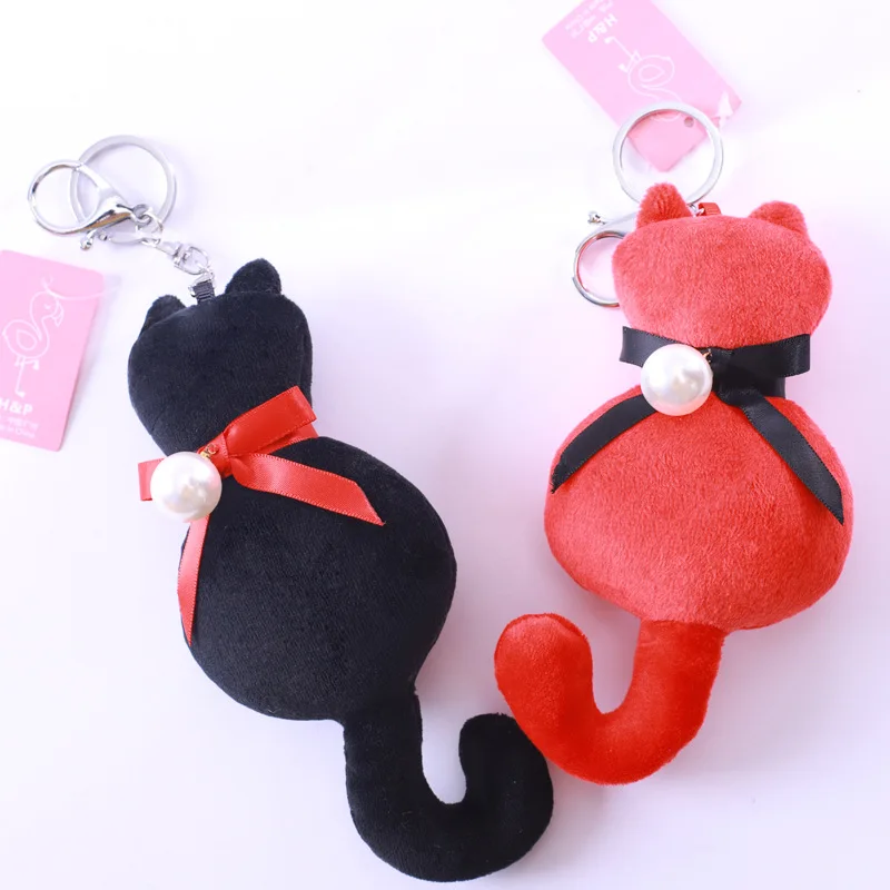 Kawaii плюшевая кукла для ключей брелок с изображением животных панда Слон Лось Собака Обезьяна Игрушка-лиса креативная вешалка подарки - Цвет: cat-random color