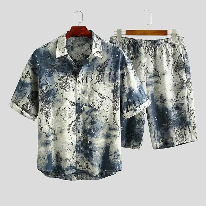 2020 Fashion Men Sets Half Sleeve Lapel Shirt Short Elastic Bottoms Vintage Pockets Cotton Men Summer Streetwear Suits Plus Size 2020 Fashion Men Sets Half Sleeve Lapel Shirt Short Elastic Bottoms Vintage Pockets Cotton Men Summer Streetwear Suits Plus Size