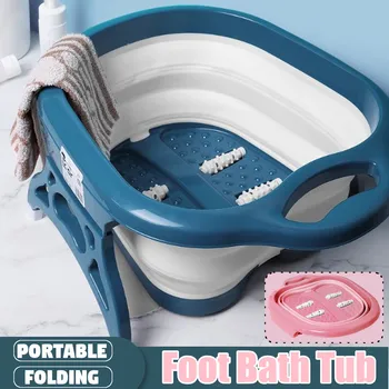 

Foldable Footbath plain foaming massage bucket Plastic foot bath basin large heightening footbath fording barrel Reduce Pressur