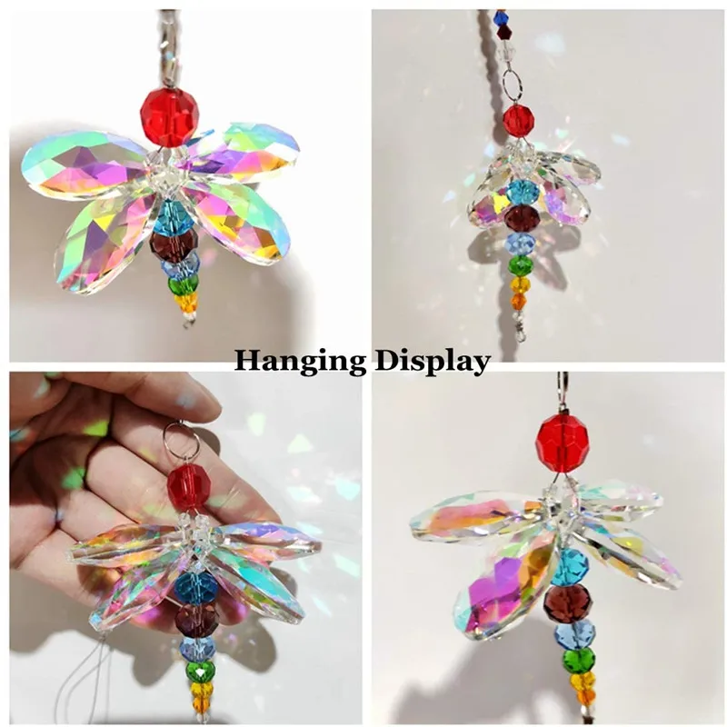 H&D Multi Hanging Window Dragonfly Pendant Rainbow Maker Crystal Suncatcher Feng Shui Home Window Decor Christmas Birthday Gifts