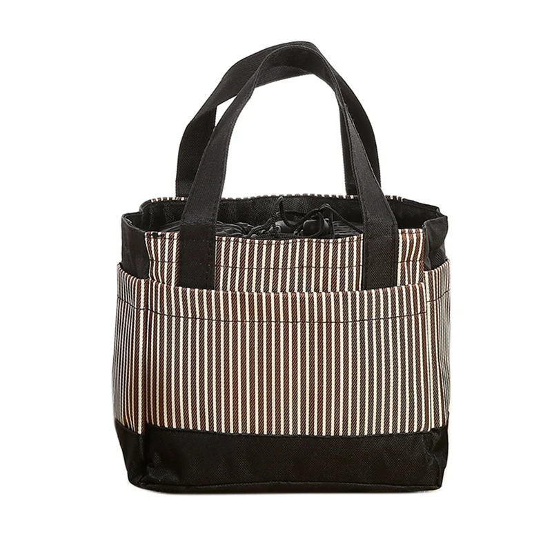 New Oxford Striped Students Kids Food Insulation Bags Baby Bottle Thermal Bag Home Picnic Tote Thermo Drawstring Lunch Bags - Color: Coffee