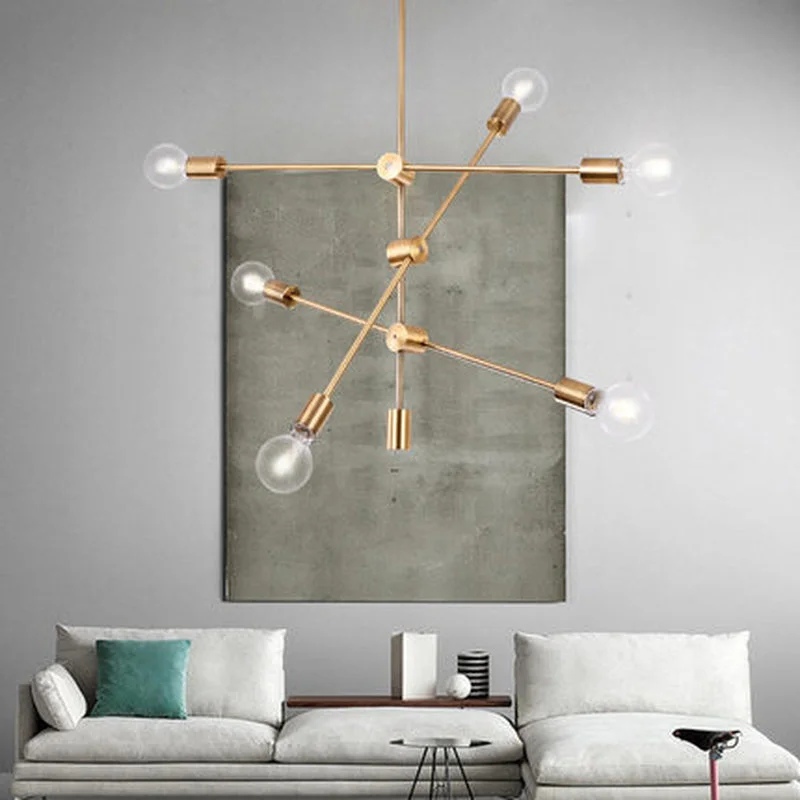 2/4/6 Arms Pendant Lamp Nordic Copper Painted Metal Lustre Led Chandelier Modern Hanging For Living Dining Room | Лампы и освещение