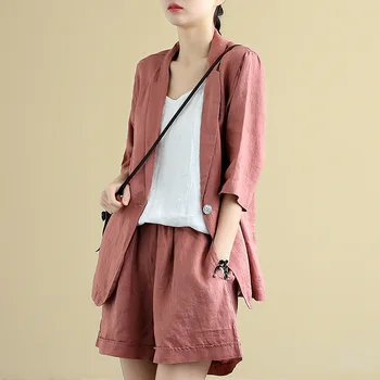 

Loose suit jacket women tops wide leg shorts summer suit 2 pieces set short and blazer