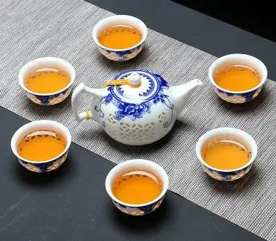 Сине белый изысканный керамический чайник чайная чашка фарфоровый китайский