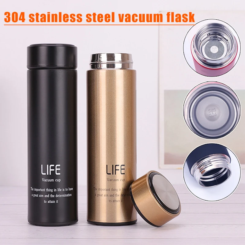 304 Stainless Steel Double-layer Vacuum Cup Straight Type Business Insulated Water Bottle 500ml PR Sale | Дом и сад