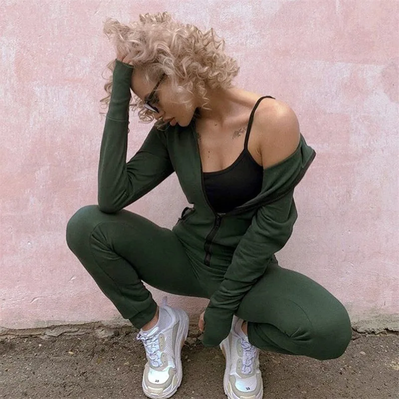 Зимние зеленые женские комбинезоны 2020 наряды с длинным рукавом и капюшоном